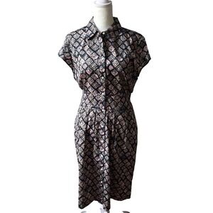 Cottage Tea Party Women Floral Print Short Sleeve Collared Retro Midi Dress US 8